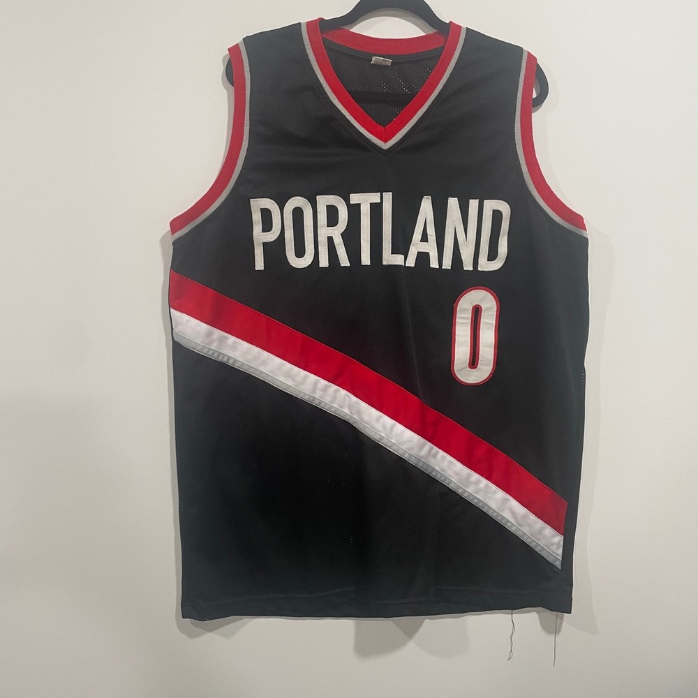 Damian Lillard Portland Trail Blazers Jersey Black Red White Mesh Mens XL #0